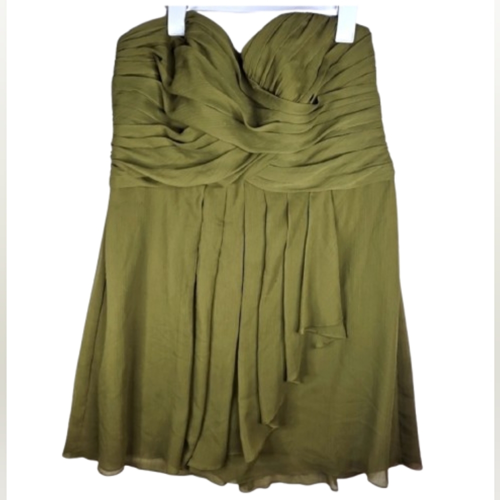 David's Bridal Polyester Women's Olive Green Strapless Size 18 Coctail Dress